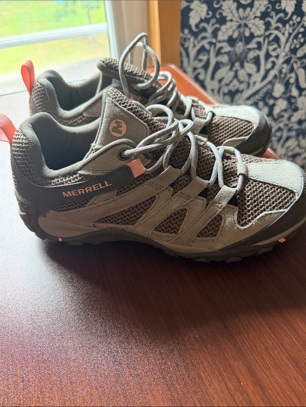 Merrell Women Gray and Coral Trail Sneakers
